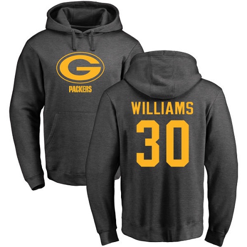 Men Green Bay Packers Ash 30 Williams Jamaal One Color Nike NFL Pullover Hoodie Sweatshirts